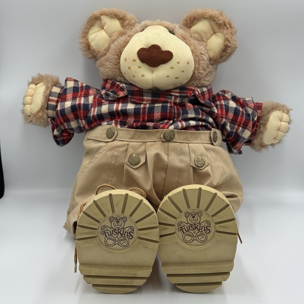 Furskins 24" Plush Bear 1983-1984 Xavier Roberts Flannel Shirt,  Shorts & Boots